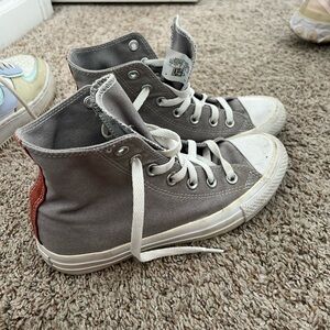 Converse Gray and Red High-Top Sneakers Classic Design